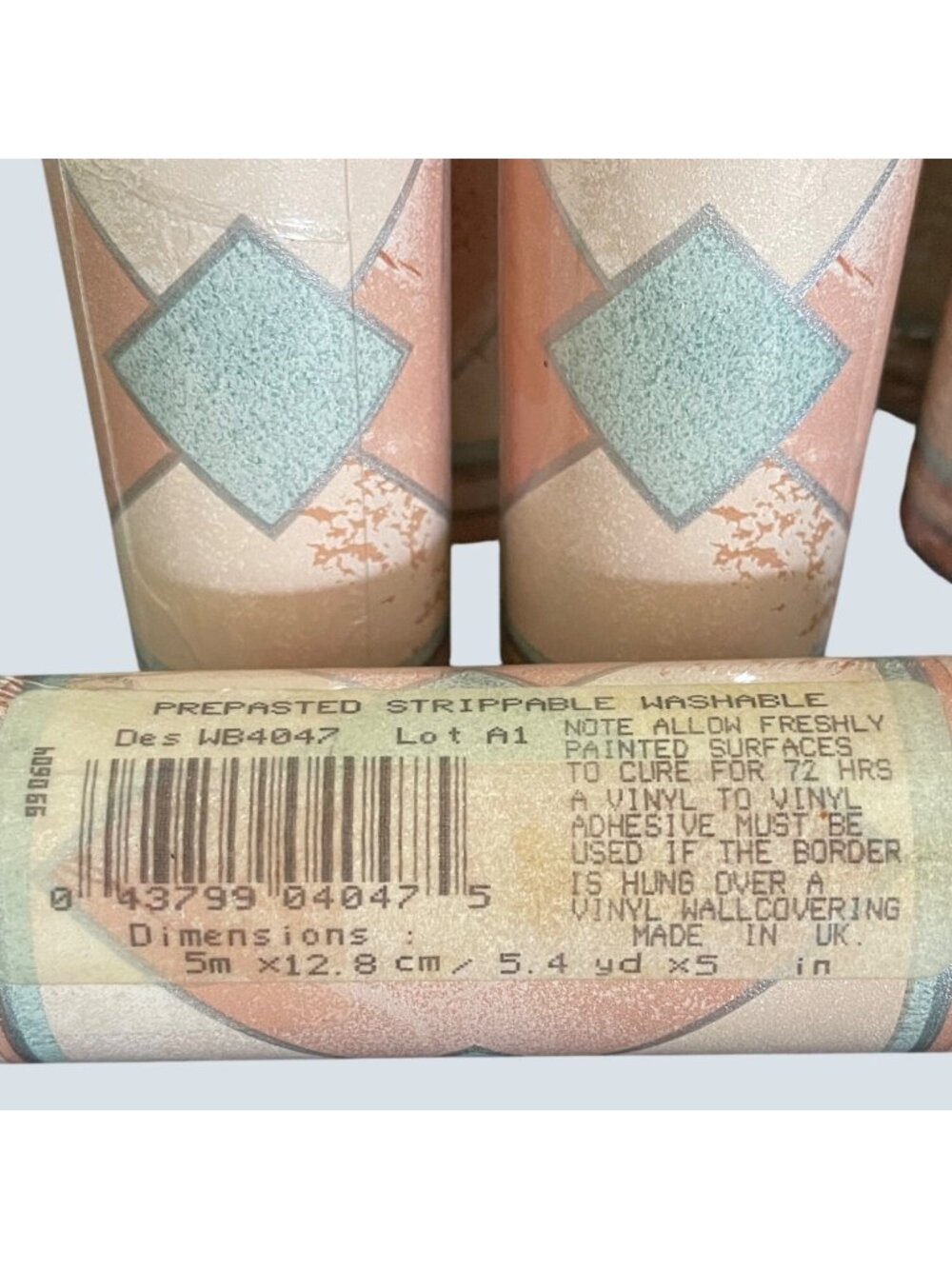 VTG Southwestern Geometric Diamond Wallpaper Border Peach Teal Art Deco 16.2 Yds - Picture 4 of 15